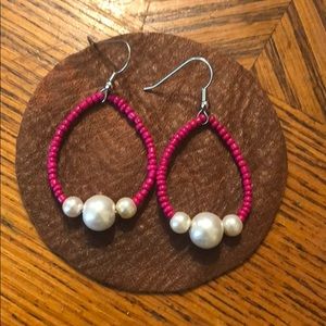 Handmade pink teardrop and light gold pearls